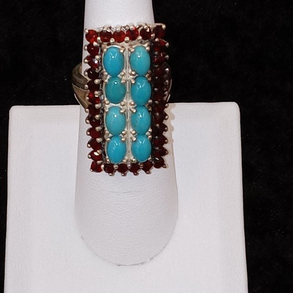 Turquoise and Garnet Ring - Picture 1 of 2